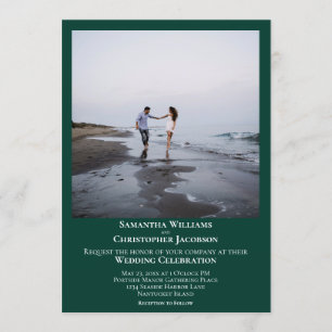 Simple Minimal Modern Emerald Green Photo Wedding Invitation