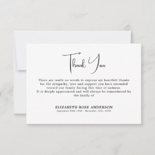 Simple Minimal Modern Memorial Sympathy Funeral Thank You Card