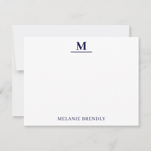Simple Minimal Modern Monogram Flat Note Card (Front)
