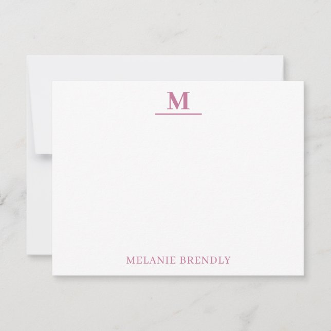 Simple Minimal Modern Monogram Flat Note Card (Front)