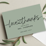 Simple Minimal Modern Script Bridal Shower Thank You Card<br><div class="desc">Simple minimal modern script "thank you" with a heart connecting the words bridal shower thank you card. Customize or delete text for handwritten message on the back.</div>