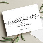 Simple Minimal Modern Script Bridal Shower Thank You Card<br><div class="desc">Simple minimal modern script "thank you" with a heart connecting the words bridal shower thank you card. Customize or delete text for handwritten message on the back.</div>