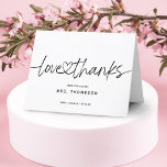 Simple Minimal Modern Script Bridal Shower Thank You Card<br><div class="desc">Simple minimal modern script "thank you" with a heart connecting the words bridal shower thank you card. Customize or delete text for handwritten message inside.</div>