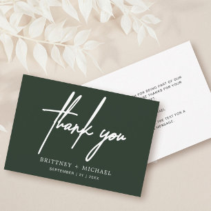 Simple Minimal Modern Script Forest Green Thank You Card