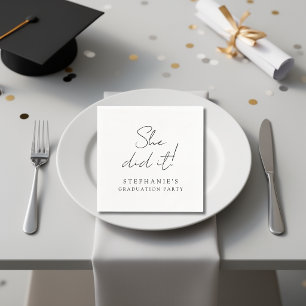 Simple Minimal Modern She Did It Graduation Party Napkin