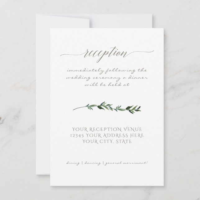 Simple Minimal Modern Watercolor Greenery Script Invitation (Front)