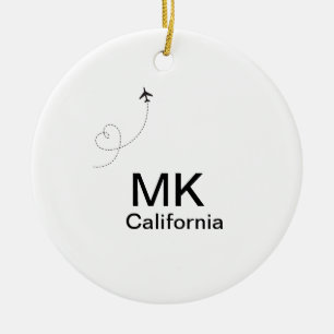 Simple minimal monogram add text travel plane phot ceramic ornament