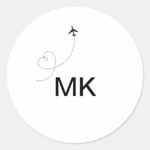 Simple minimal monogram add text travel plane phot classic round sticker