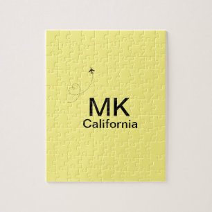 Simple minimal monogram add text travel plane phot jigsaw puzzle