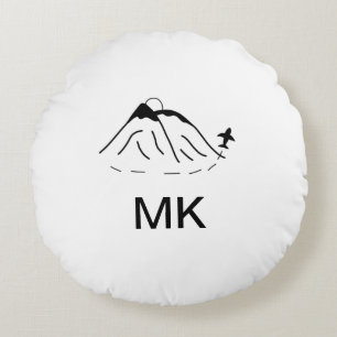 Simple minimal monogram add text travel plane phot round pillow