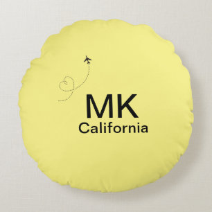 Simple minimal monogram add text travel plane phot round pillow