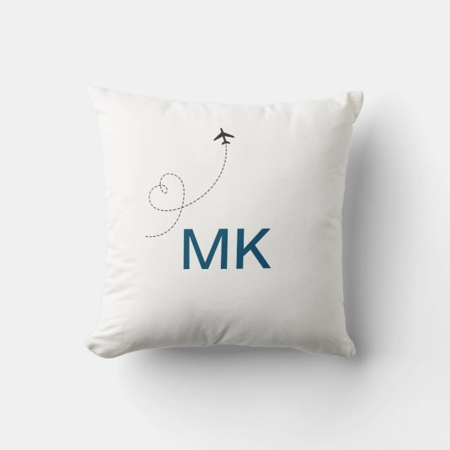 Simple minimal monogram add text travel plane phot throw pillow (Front)