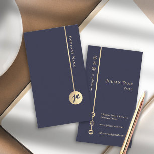 Simple Minimal Monogram Elegant Navy Blue & Gold Business Card