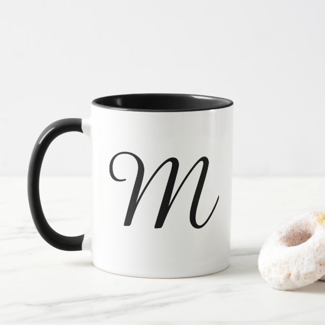 Simple Minimal Monogram Logo add your  Coffee Mug (With Donut)