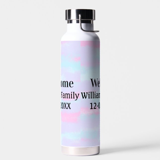 simple minimal monogram logo personalized welcome water bottle (Left)