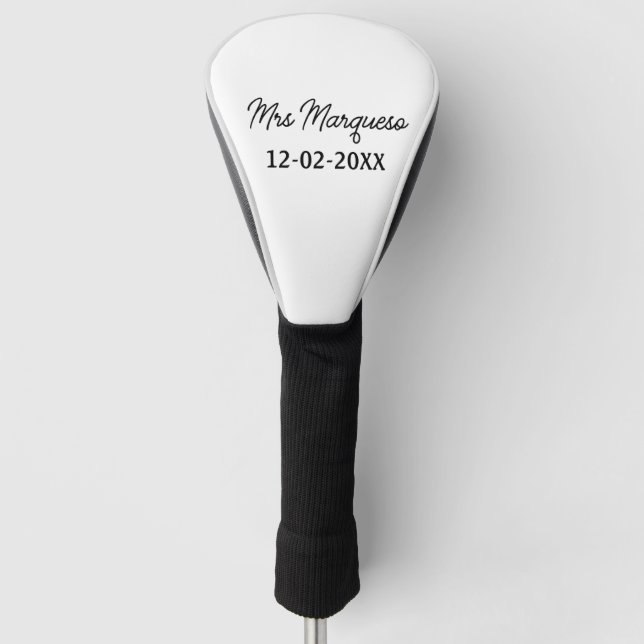 simple minimal monogram mrs Mr name date year Thro Golf Head Cover (Front)