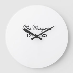 simple minimal monogram mrs Mr name date year Thro Large Clock