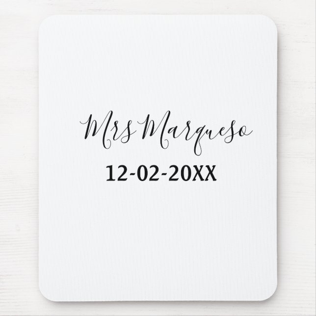 simple minimal monogram mrs Mr name date year Thro Mouse Pad (Front)