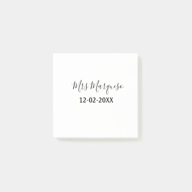 simple minimal monogram mrs Mr name date year Thro Post-it Notes (Front)