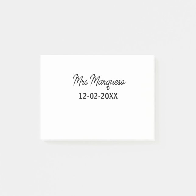 simple minimal monogram mrs Mr name date year Thro Post-it Notes (Front)