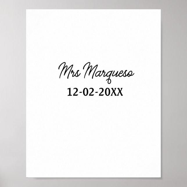 simple minimal monogram mrs Mr name date year Thro Poster (Front)