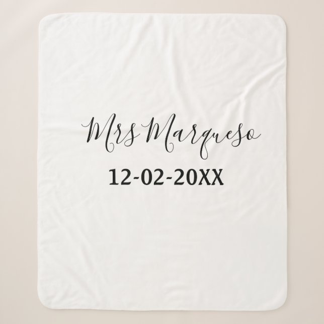 simple minimal monogram mrs Mr name date year Thro Sherpa Blanket (Front)
