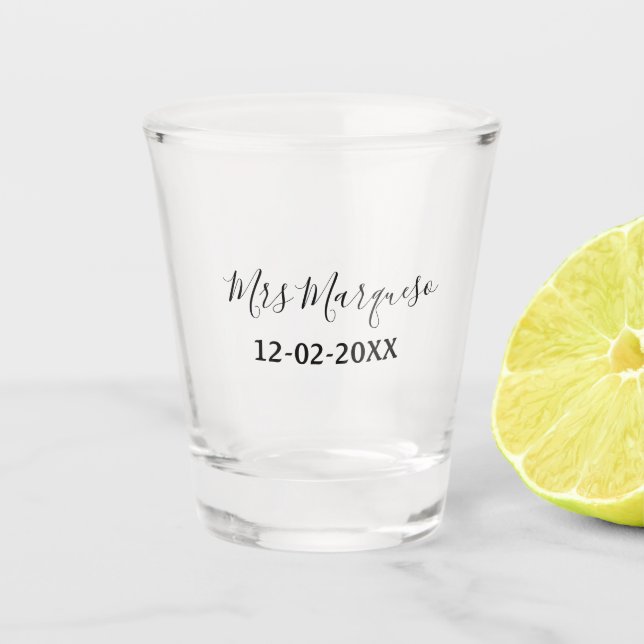 simple minimal monogram mrs Mr name date year Thro Shot Glass (Front)