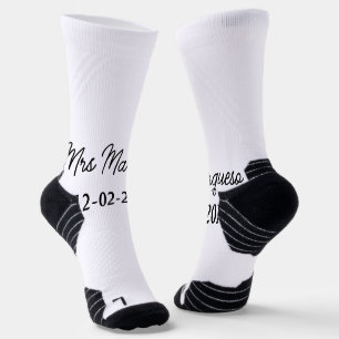 simple minimal monogram mrs Mr name date year Thro Socks