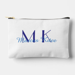 simple minimal monogram personalized name blue ret accessory pouch