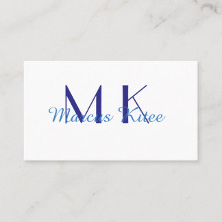 simple minimal monogram personalized name blue ret business card