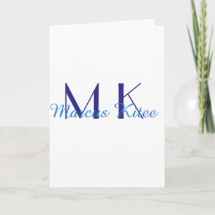 simple minimal monogram personalized name blue ret card