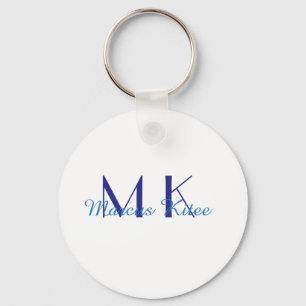 simple minimal monogram personalized name blue ret keychain