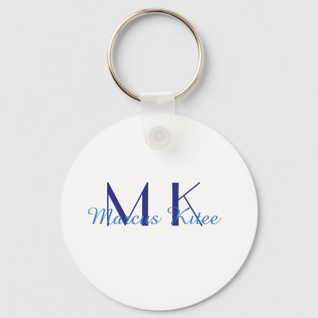 simple minimal monogram personalized name blue ret keychain (Front)