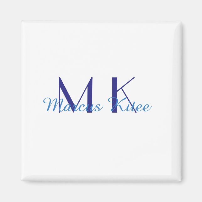 simple minimal monogram personalized name blue ret magnet (Front)