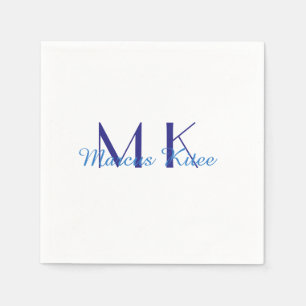 simple minimal monogram personalized name blue ret napkin