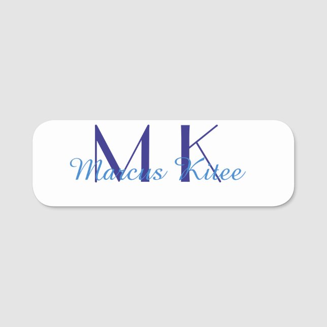 simple minimal monogram personalized name blue ret tag (Front)