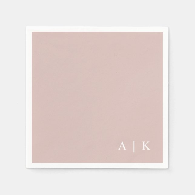 Simple Minimal Monogram Pink Custom Wedding Napkin (Front)