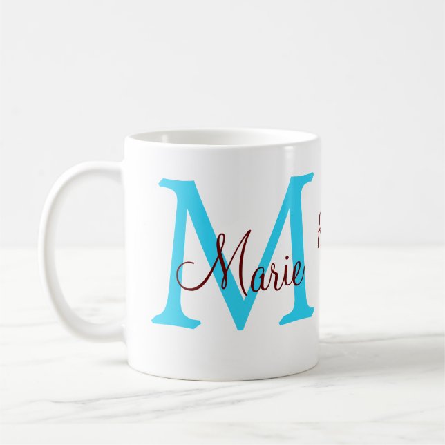 simple minimal mother's day blue monogram pink nam coffee mug (Left)