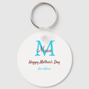 simple minimal mother's day blue monogram pink nam keychain