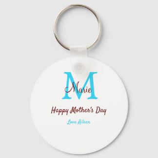 simple minimal mother's day blue monogram pink nam keychain