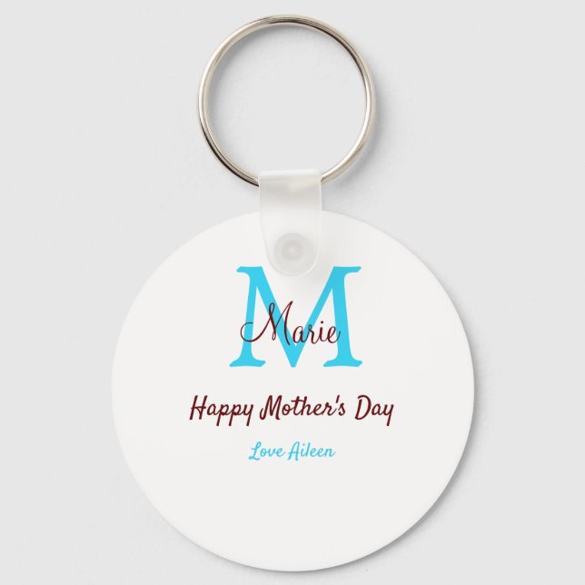 simple minimal mother's day blue monogram pink nam keychain (Front)