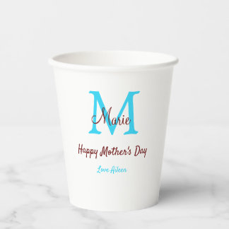 simple minimal mother's day blue monogram pink nam paper cups