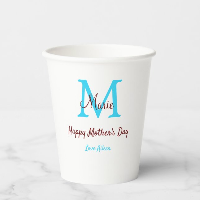simple minimal mother's day blue monogram pink nam paper cups (Front)