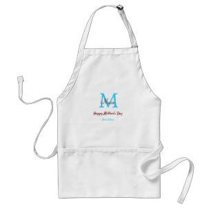 simple minimal mother's day blue monogram pink nam standard apron