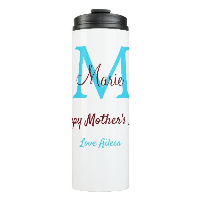 simple minimal mother's day blue monogram pink nam thermal tumbler (Front)