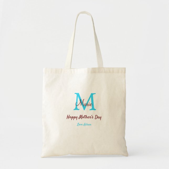 simple minimal mother's day blue monogram pink nam tote bag (Front)