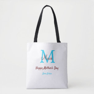 simple minimal mother's day blue monogram pink nam tote bag