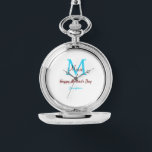 simple minimal mother's day blue monogram pink nam watch<br><div class="desc">beautiful design</div>