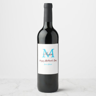 simple minimal mother's day blue monogram pink nam wine label