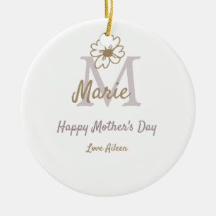 simple minimal mother's day monogram golden gray f ceramic ornament